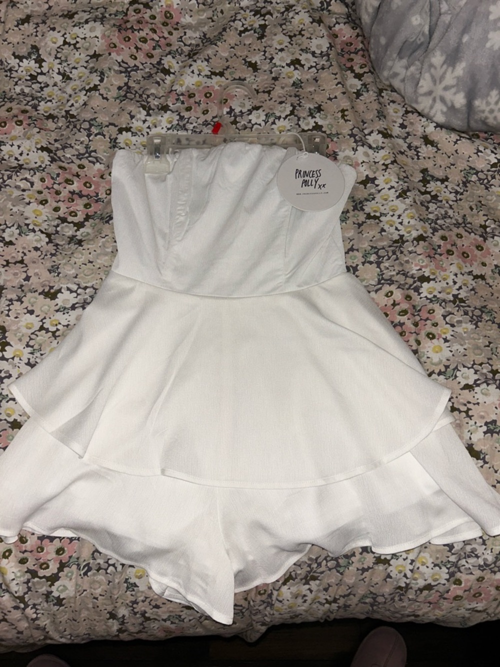 Princess Polly White Strapless Tiered Romper Dress